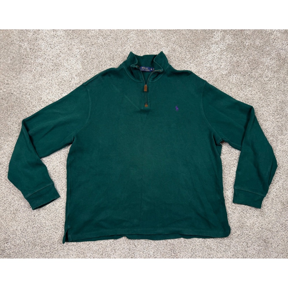 Polo Ralph Lauren Mens XL Forest‎ Green 1/4 Zip Pullover Sweater Purple Pony